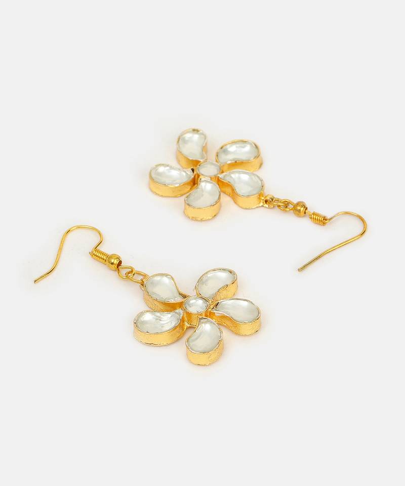 White stones pearl floral dangler drop earrings