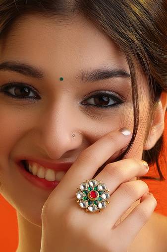 Multicolor stones meenakari floral adjustable ring