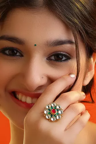 Multicolor stones meenakari floral adjustable ring