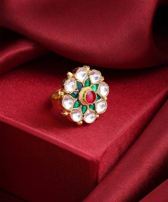 Multicolor stones meenakari floral adjustable ring 2