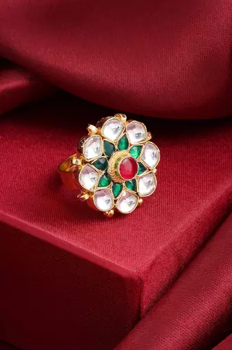Multicolor stones meenakari floral adjustable ring