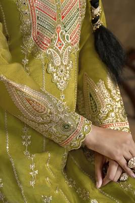 Olive green faux chinon embroidered readymade salwar kameez 3