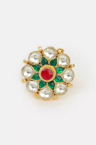Multicolor stones meenakari floral adjustable ring