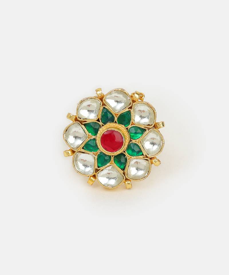 Multicolor stones meenakari floral adjustable ring