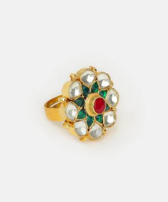 Multicolor stones meenakari floral adjustable ring 4