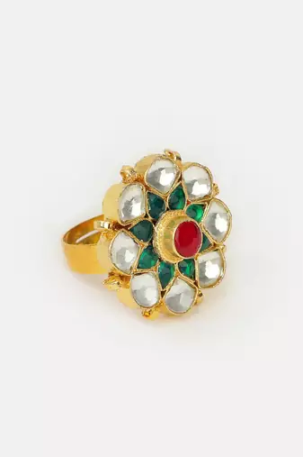 Multicolor stones meenakari floral adjustable ring
