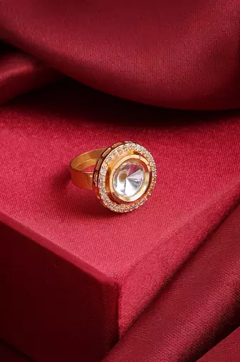 White stone polki chand adjustable ring