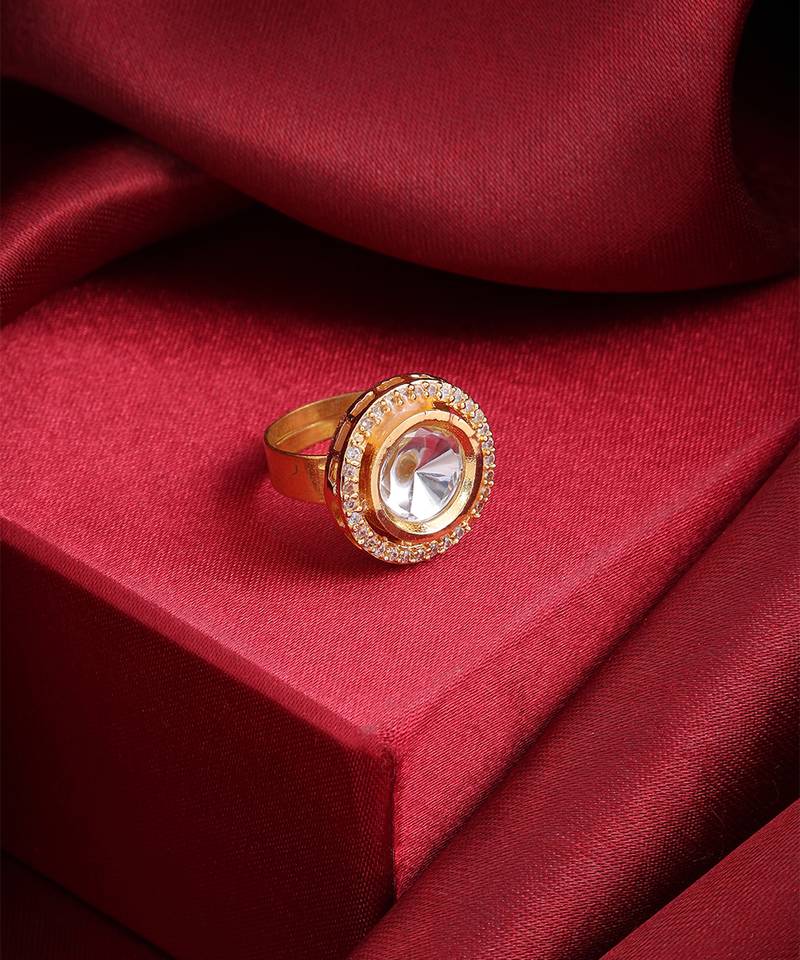 White stone polki chand adjustable ring