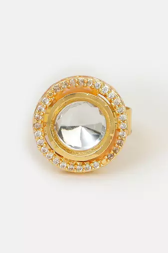 White stone polki chand adjustable ring