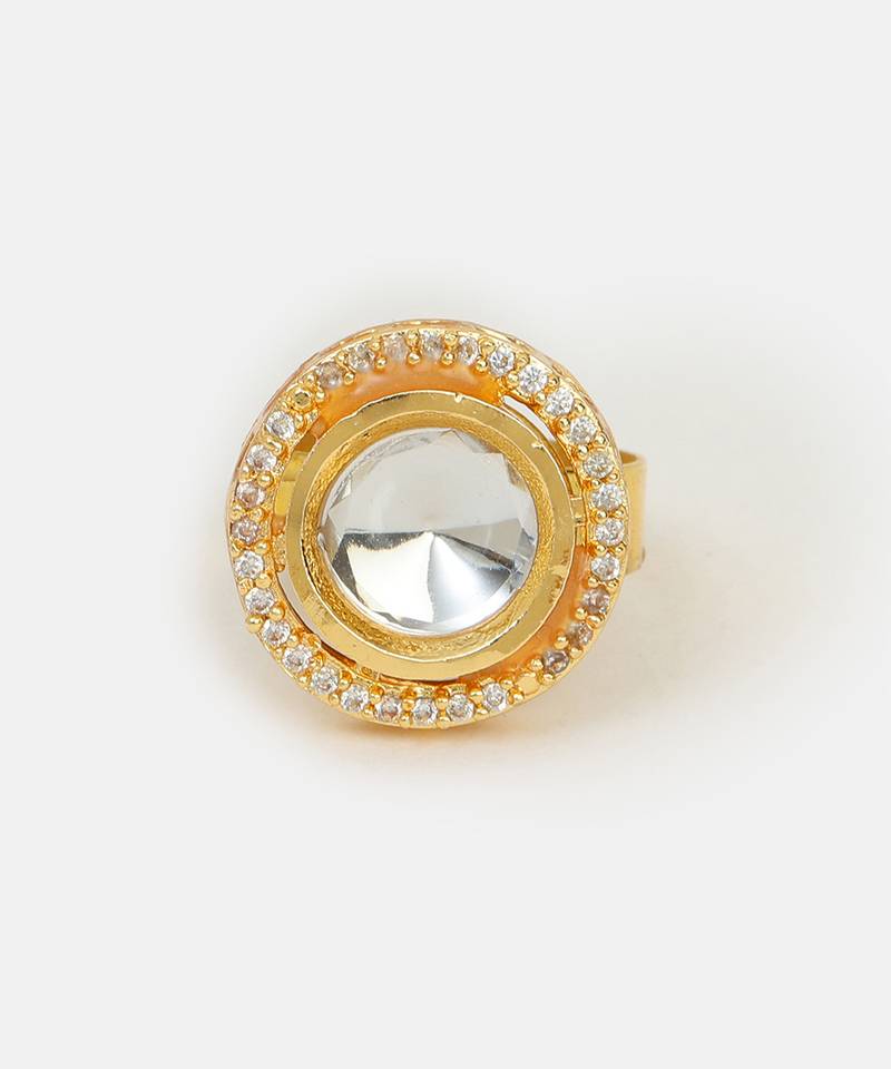 White stone polki chand adjustable ring