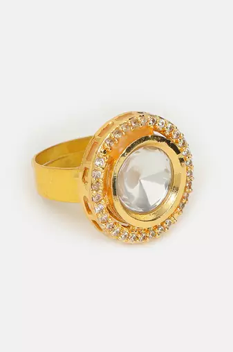 White stone polki chand adjustable ring