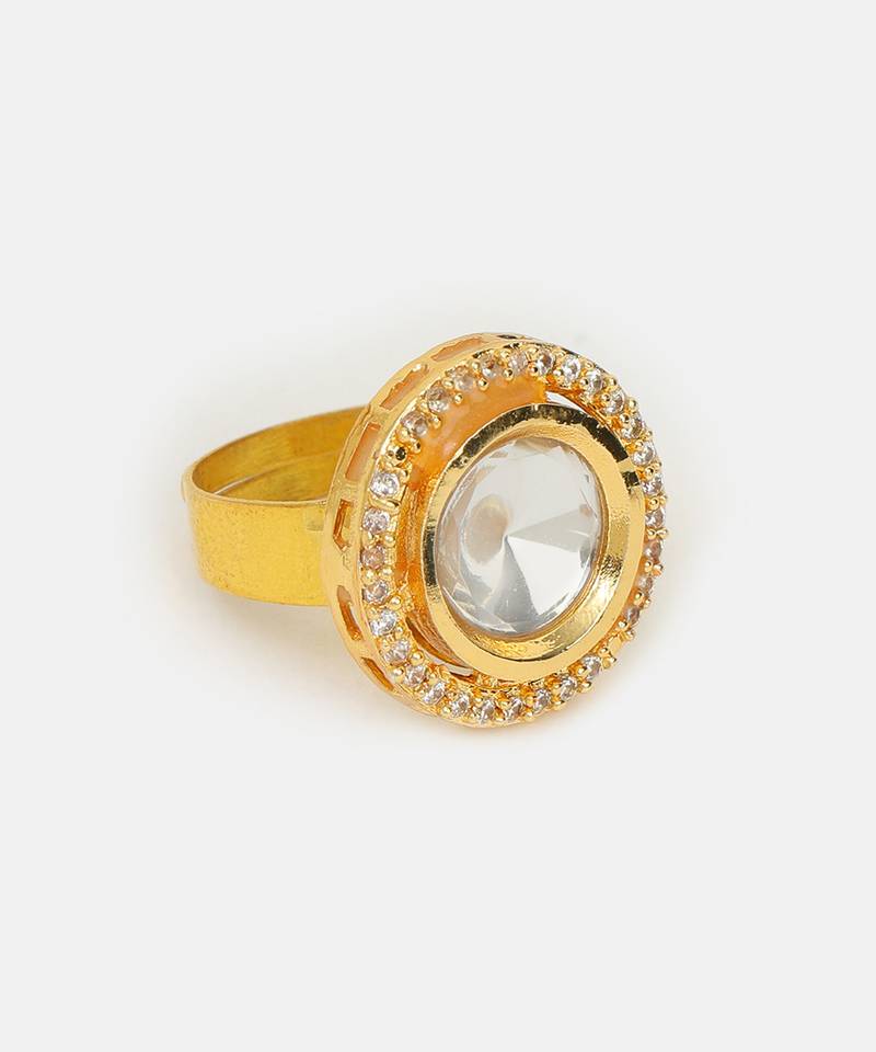 White stone polki chand adjustable ring