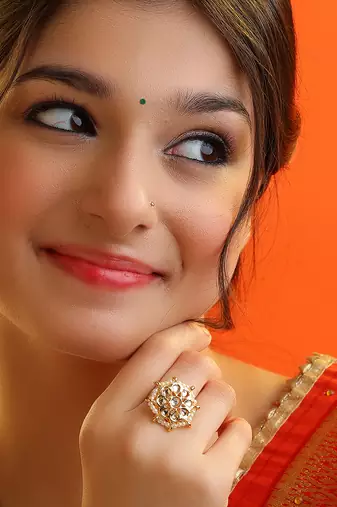 White stones kundan floral adjustable ring