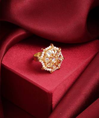 White stones kundan floral adjustable ring 2
