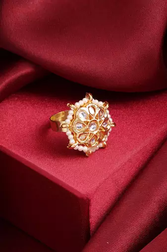 White stones kundan floral adjustable ring
