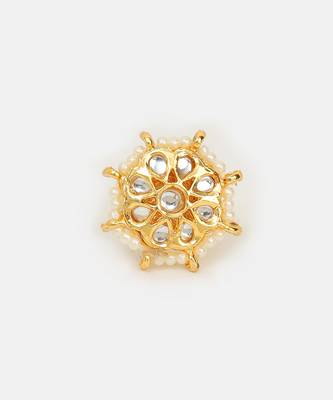 White stones kundan floral adjustable ring 3