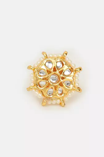 White stones kundan floral adjustable ring