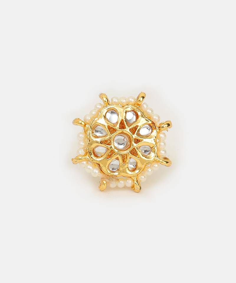 White stones kundan floral adjustable ring