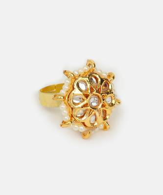 White stones kundan floral adjustable ring 4