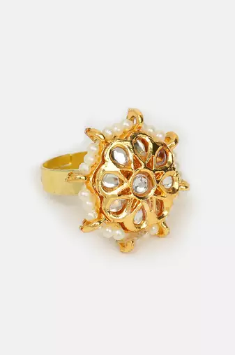 White stones kundan floral adjustable ring
