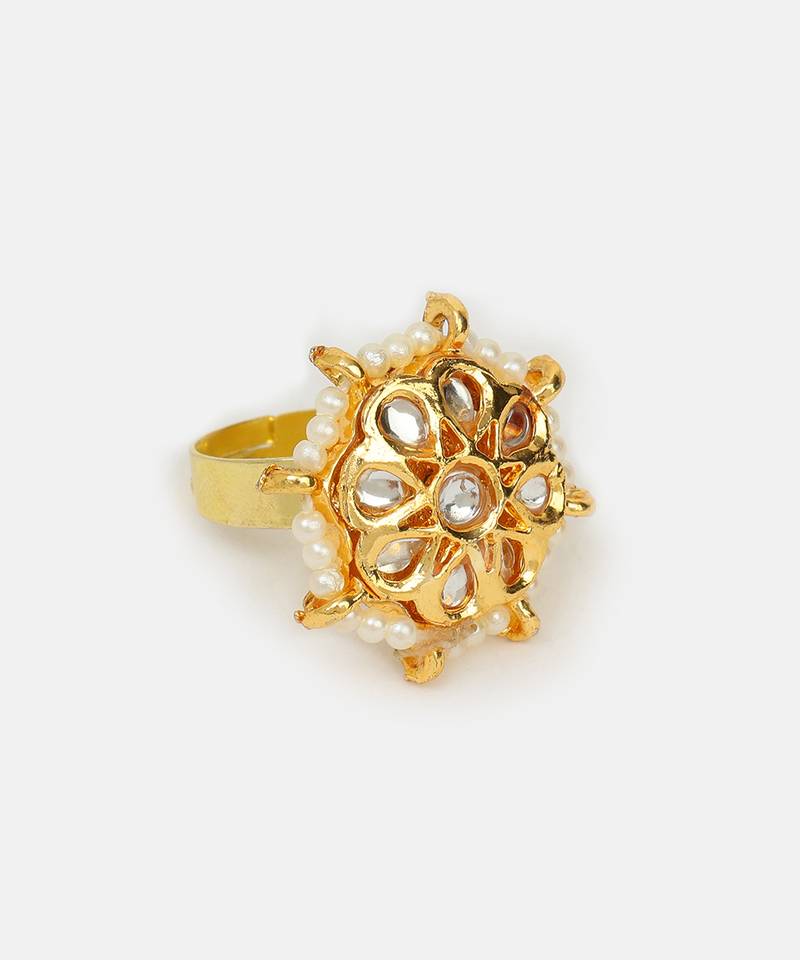 White stones kundan floral adjustable ring