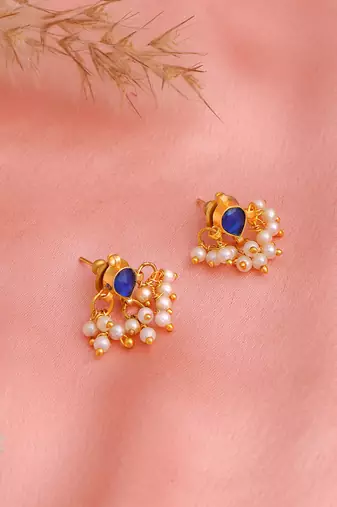 Blue teardrop pearl cluster earrings