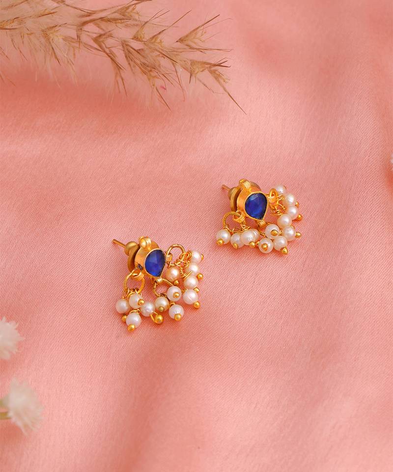 Blue teardrop pearl cluster earrings