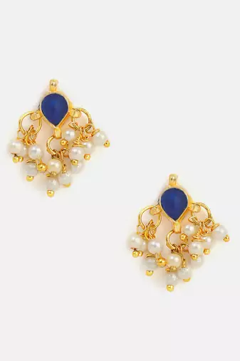 Blue teardrop pearl cluster earrings