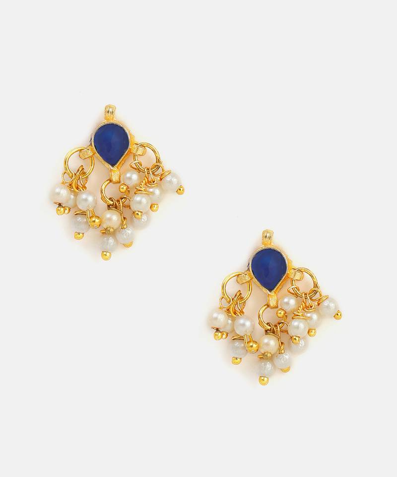 Blue teardrop pearl cluster earrings