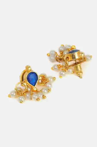 Blue teardrop pearl cluster earrings