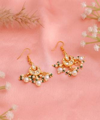 White stones green beaded pearl drop earrings 2