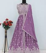 Lavender faux chinon embroidered readymade anarkali suit