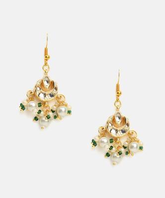 White stones green beaded pearl drop earrings 3