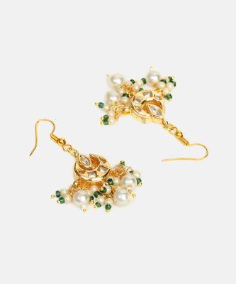 White stones green beaded pearl drop earrings 4