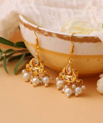 White stones kundan cluster drop earrings 2