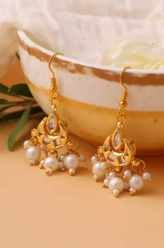 White stones kundan cluster drop earrings