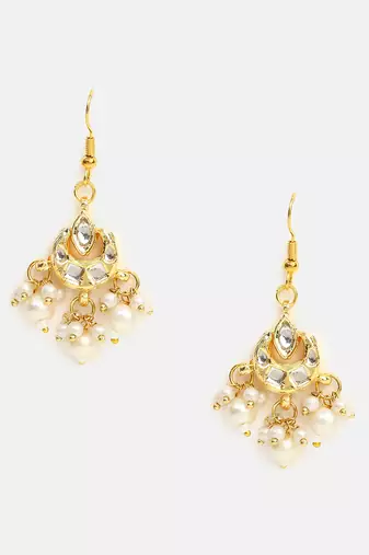 White stones kundan cluster drop earrings