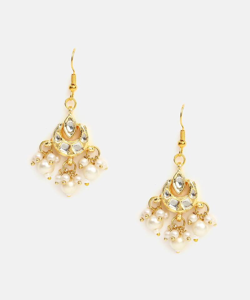 White stones kundan cluster drop earrings