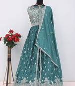 Sea green faux chinon embroidered readymade anarkali suit