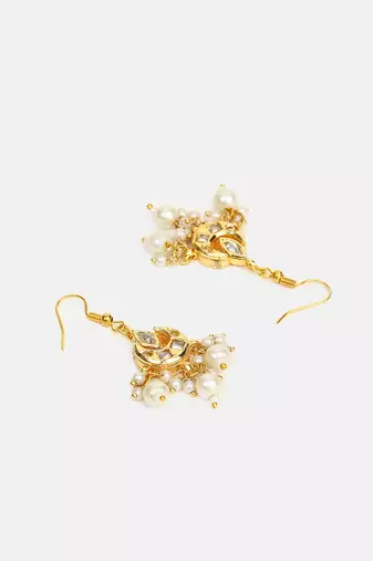 White stones kundan cluster drop earrings