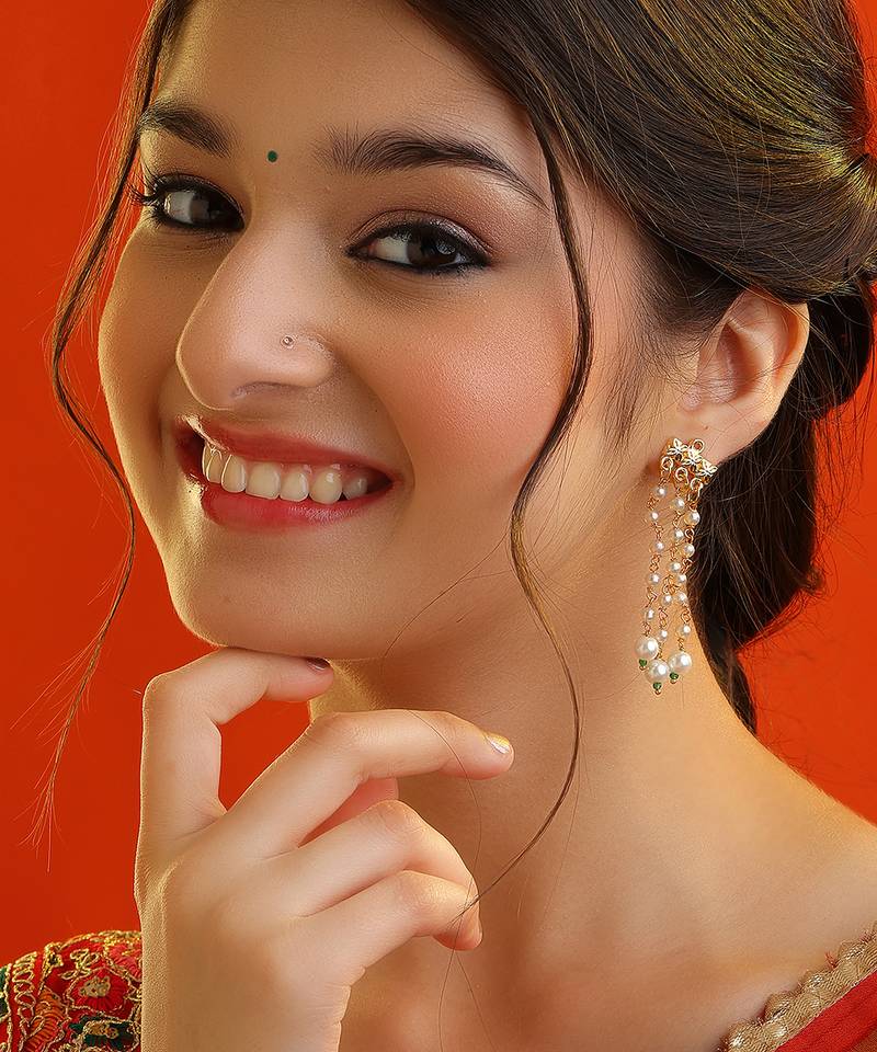 White stones pearl drop earrings