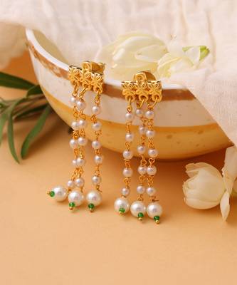 White stones pearl drop earrings 2