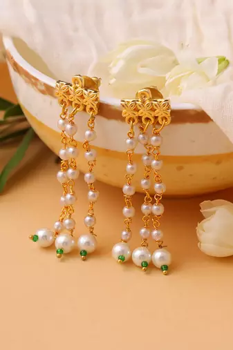 White stones pearl drop earrings