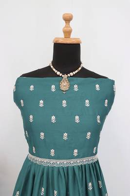Sea green faux chinon embroidered readymade anarkali suit 4