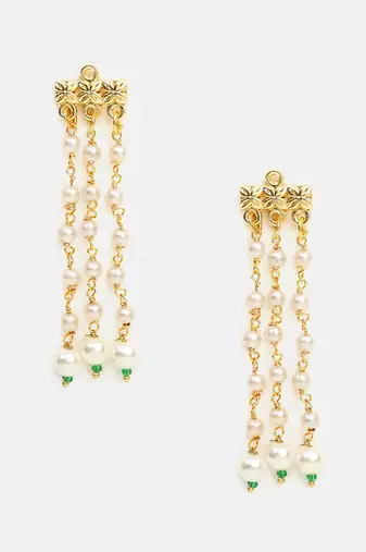 White stones pearl drop earrings
