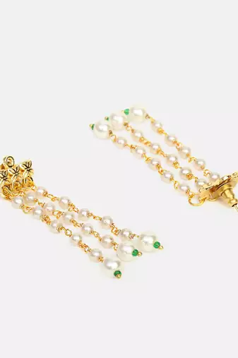 White stones pearl drop earrings