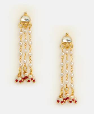 White stones red beaded pearl drop earrings 3