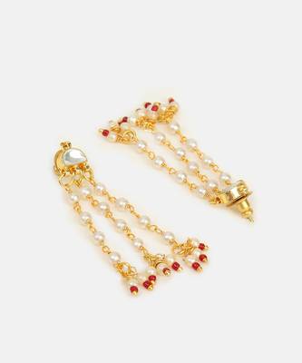White stones red beaded pearl drop earrings 4