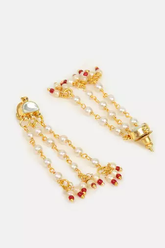 White stones red beaded pearl drop earrings