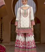 White faux chinon embroidered readymade sharara suit